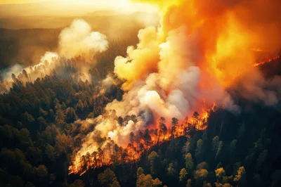 Aerial View Of A Massive Forest Wildfire