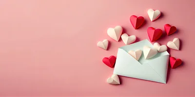 Paper Hearts Emerging From An Envelope