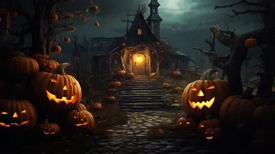 Spooky Halloween House With Glowing Jack O Lanterns