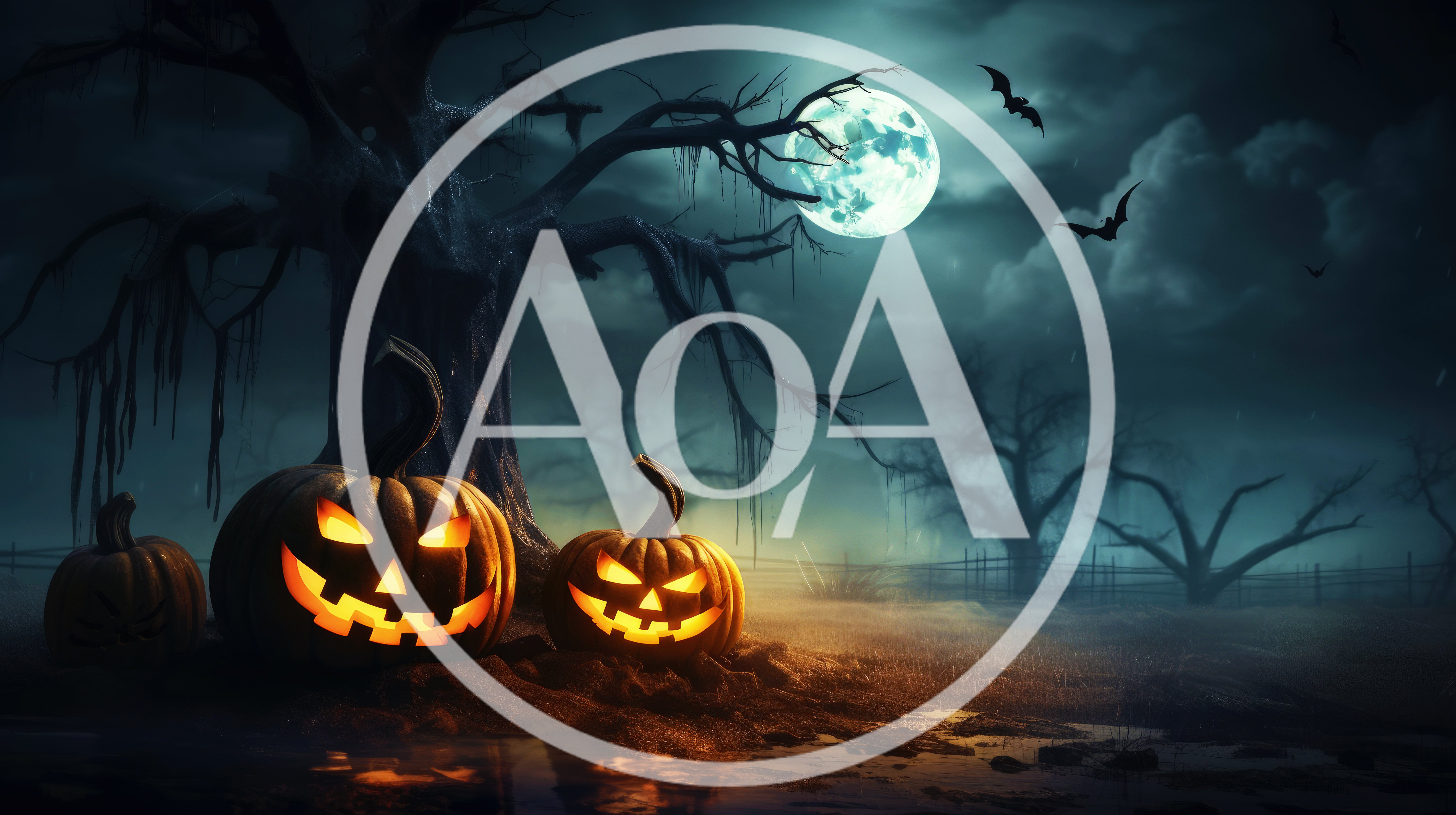 Spooky Halloween Pumpkins Under Full Moon