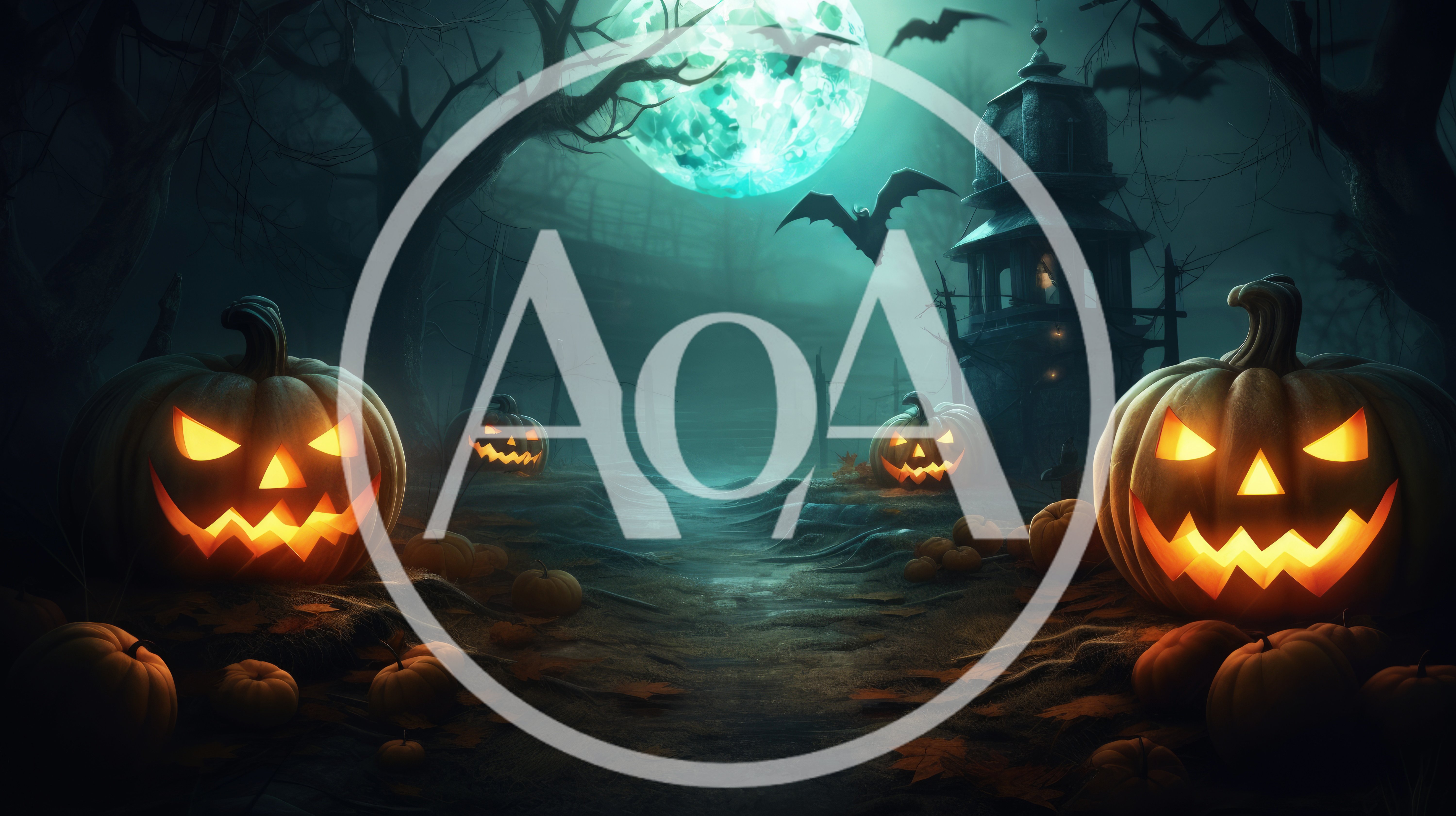 Spooky Halloween Landscape With Glowing Jack O Lanterns