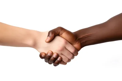 Interracial Handshake Between Two People