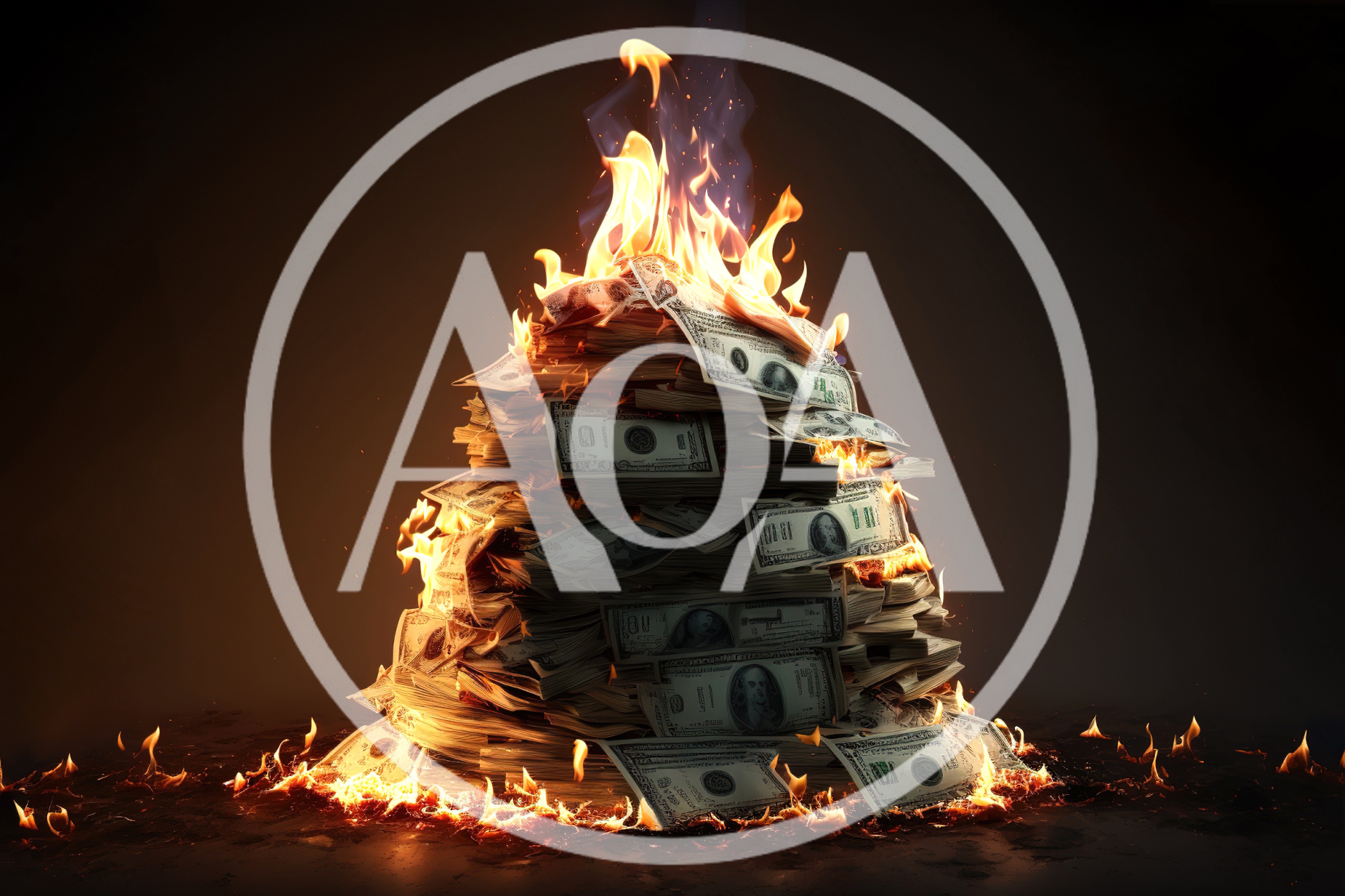 Stack Of Burning Hundred Dollar Bills