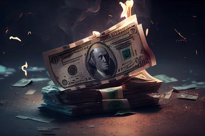 Burning Stack Of American Dollar Bills
