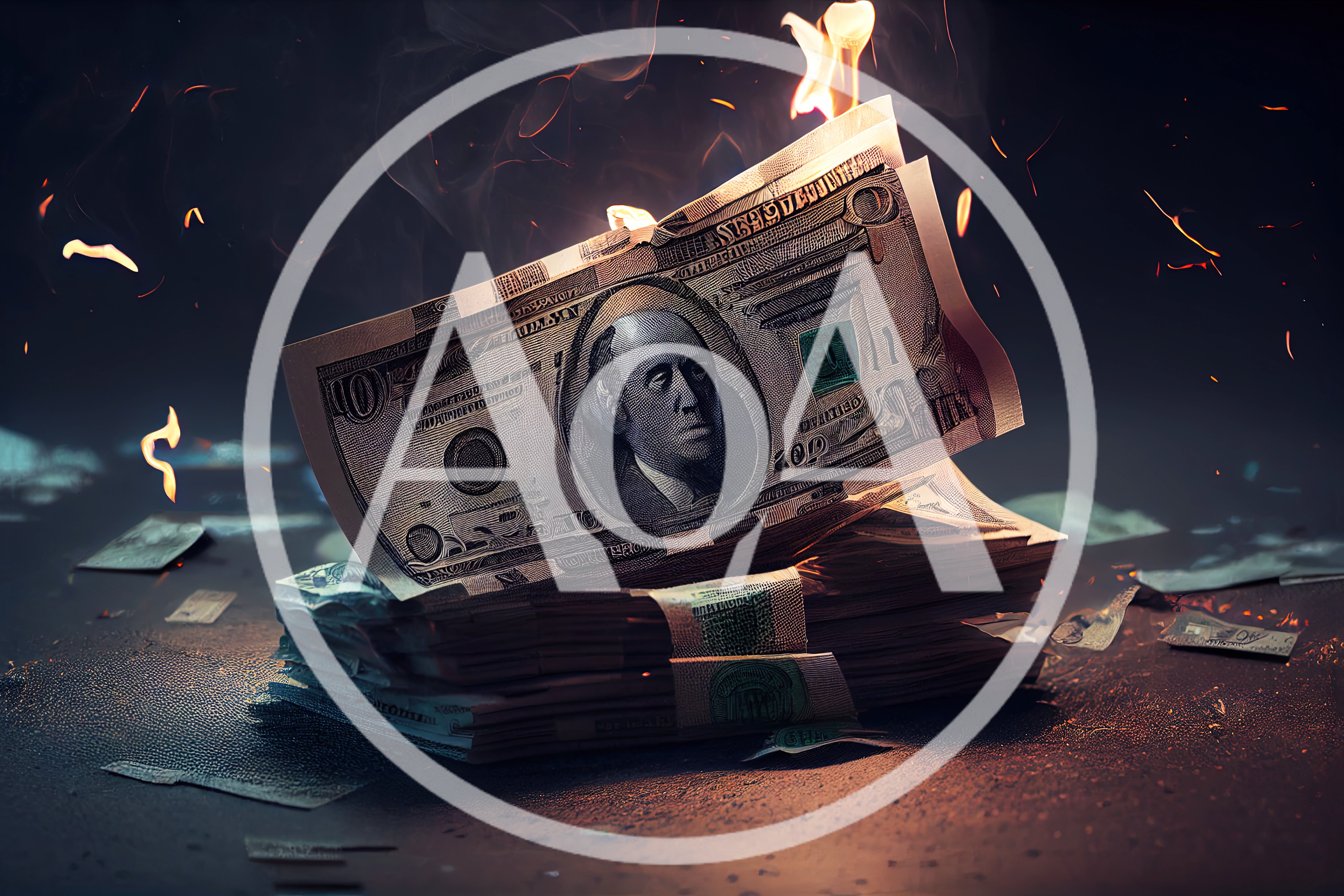 Burning Stack Of American Dollar Bills