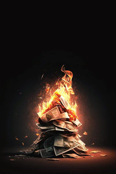 A Large Pile Of Burning US Dollar Bills