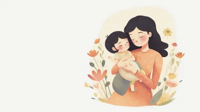 Mother Holding Her Baby Surrounded By Floral Elements