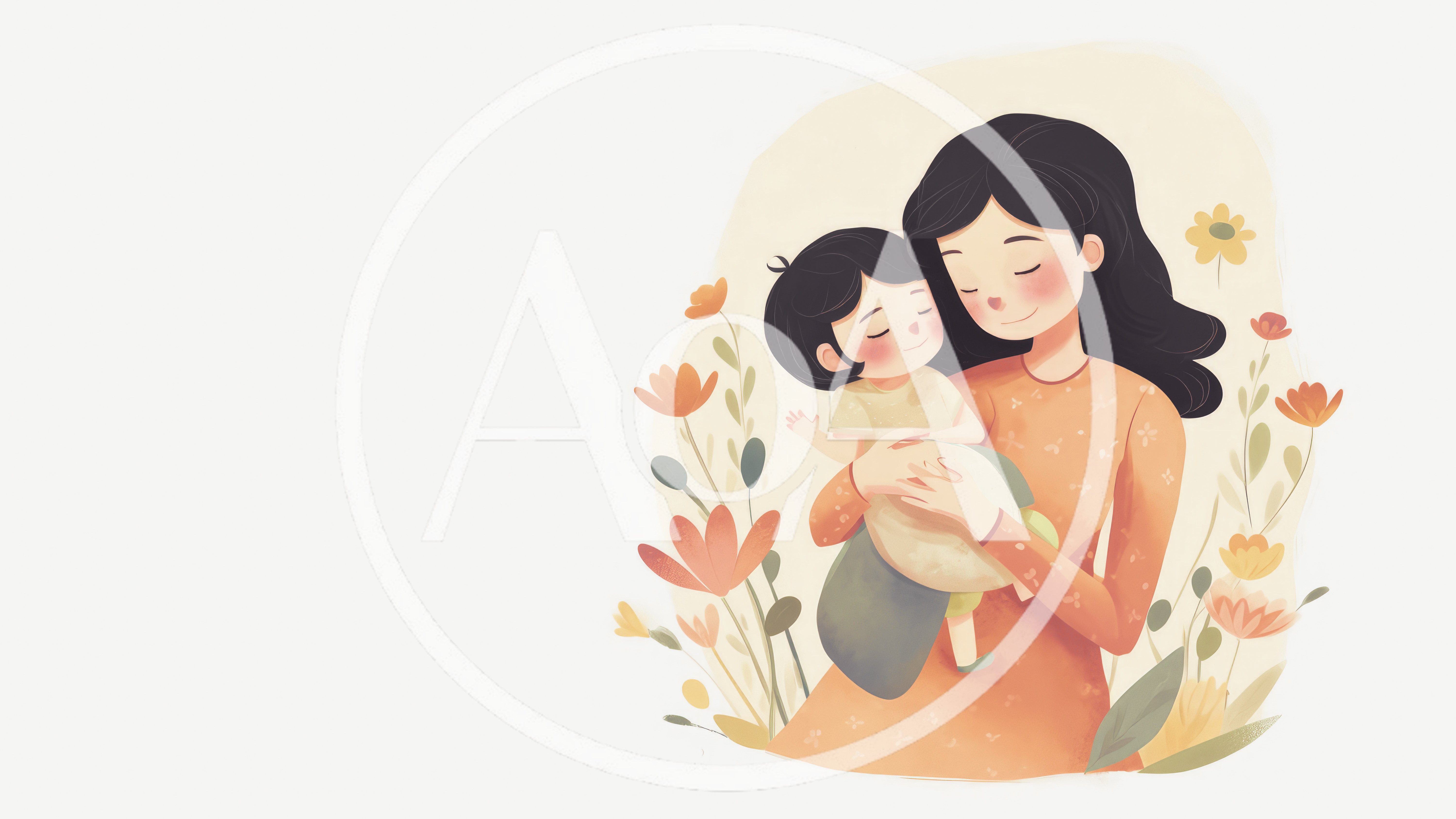 Mother Holding Her Baby Surrounded By Floral Elements