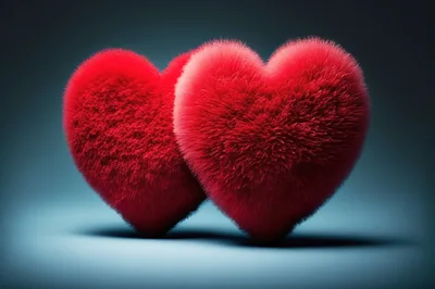 Two Fluffy Red Heart Shaped Objects