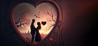 Romantic Couple Embracing Inside Ornate Heart Frame