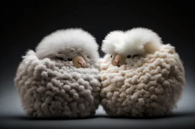 Two Fluffy Round Plush Creatures Side By Side