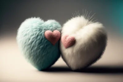 Two Fluffy Heart Shaped Pillows Side By Side