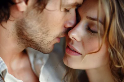 Close Up Portrait Of A Romantic Couple Embracing