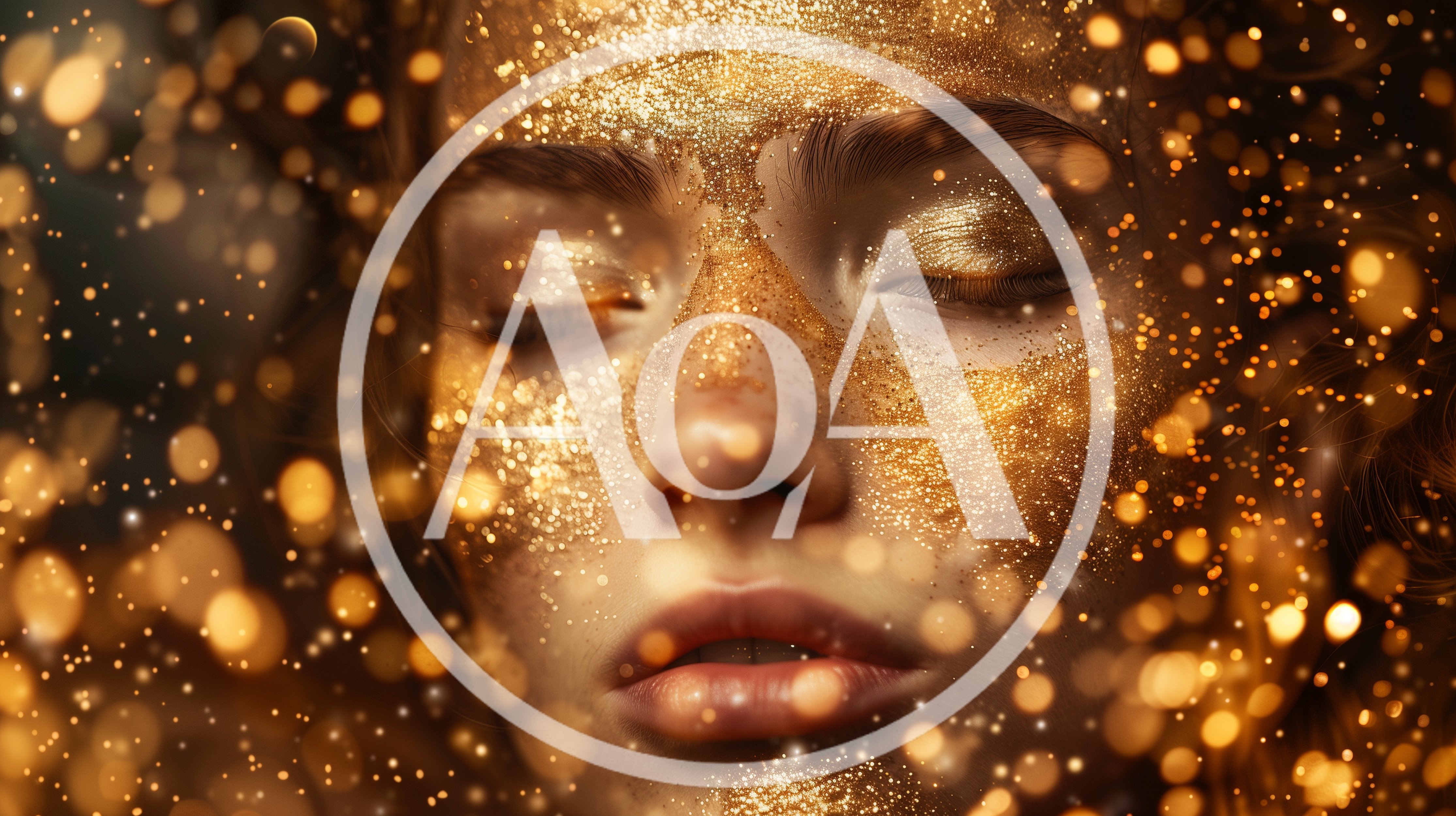 Close Up Portrait Of Woman With Golden Glitter Makeup