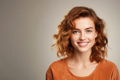 Portrait Of A Smiling Young Woman With Red Hair