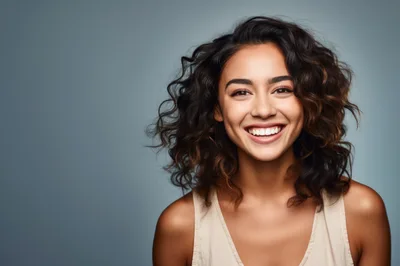 Portrait Of A Smiling Young Woman With Curly Hair