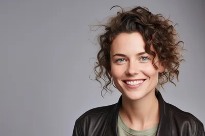 Portrait Of A Smiling Woman With Curly Hair