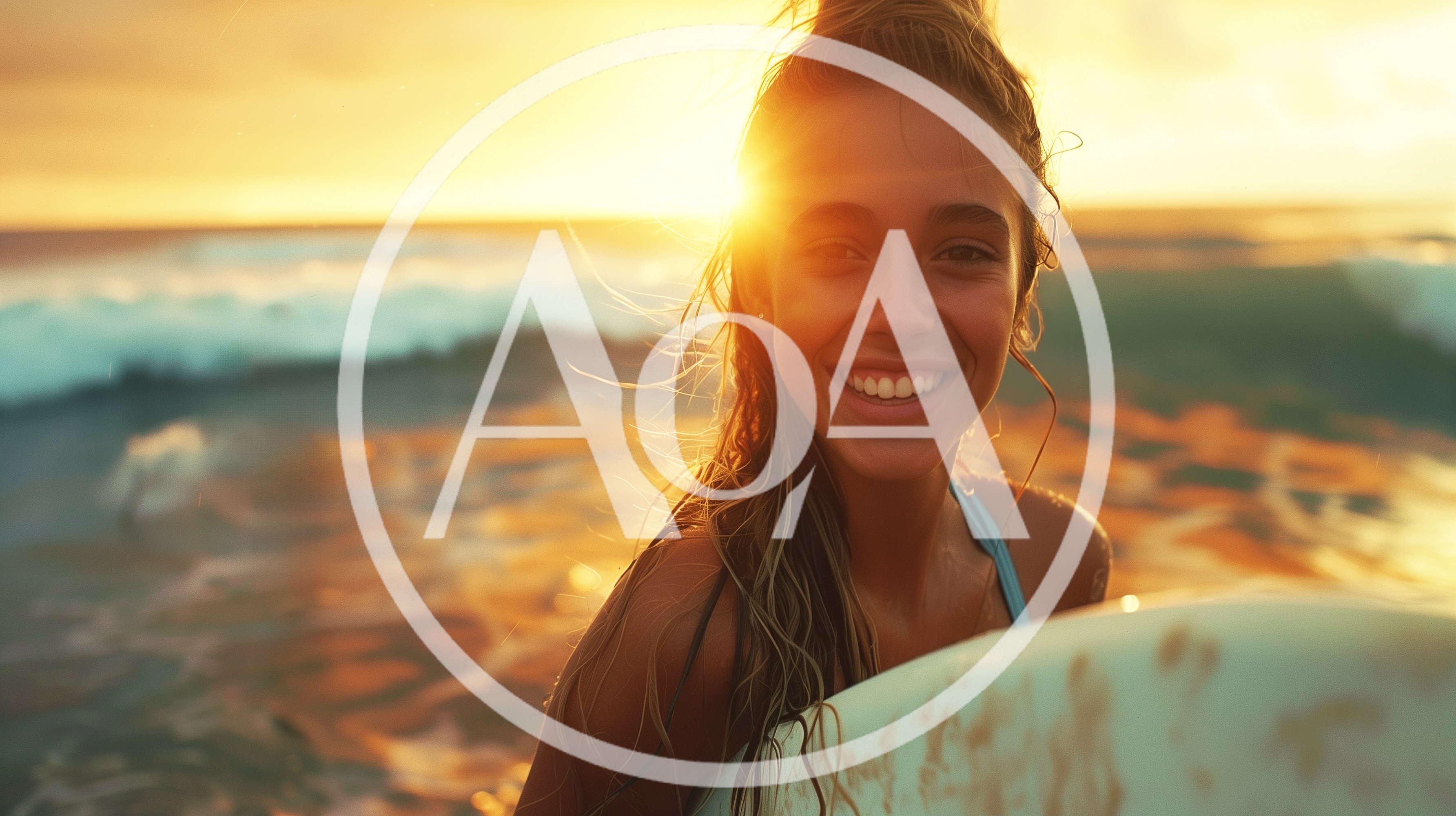 Smiling Surfer Girl Holding Surfboard at Sunset