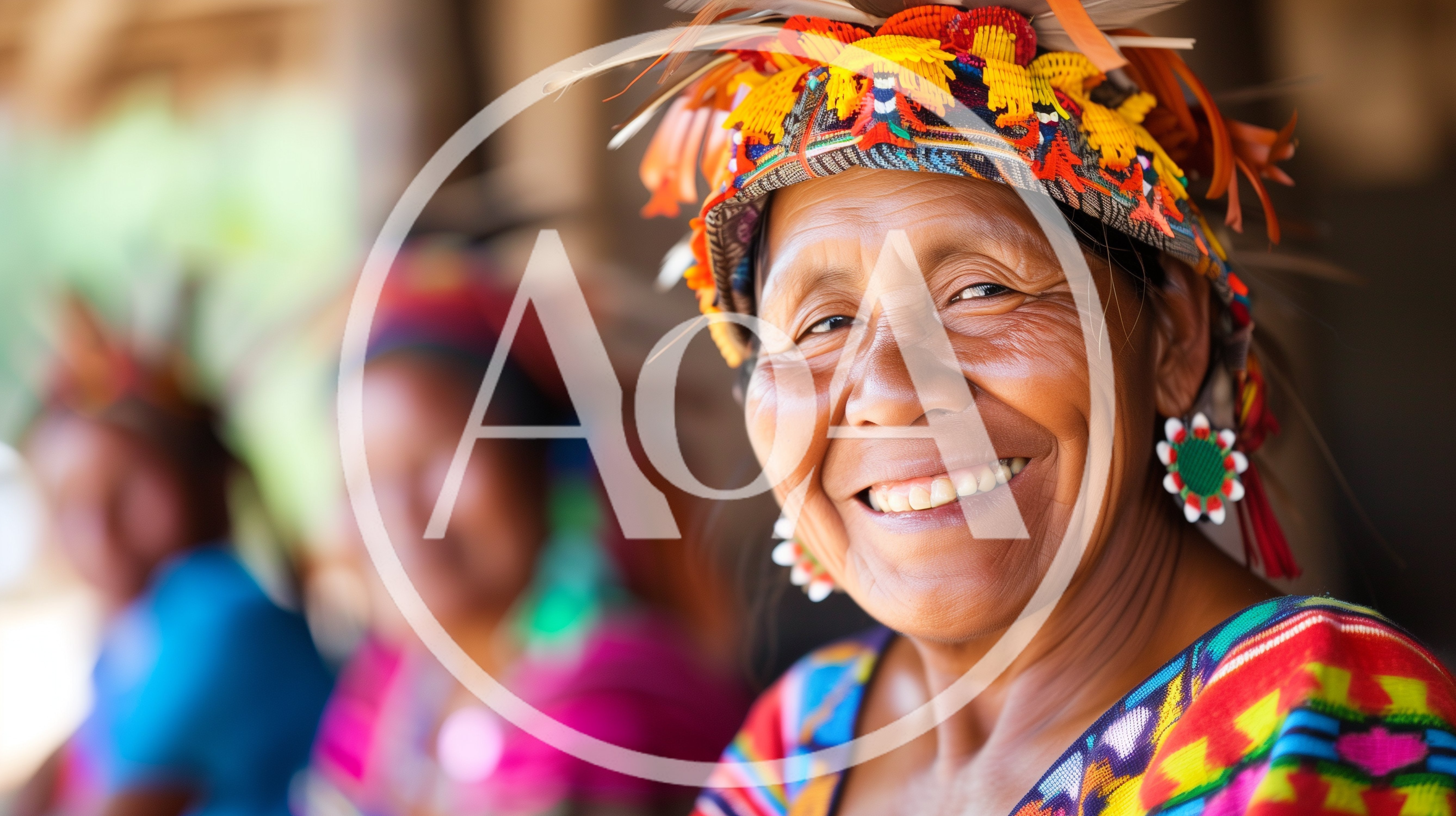 Indigenous Woman Smiling In Traditional Colorful Attire