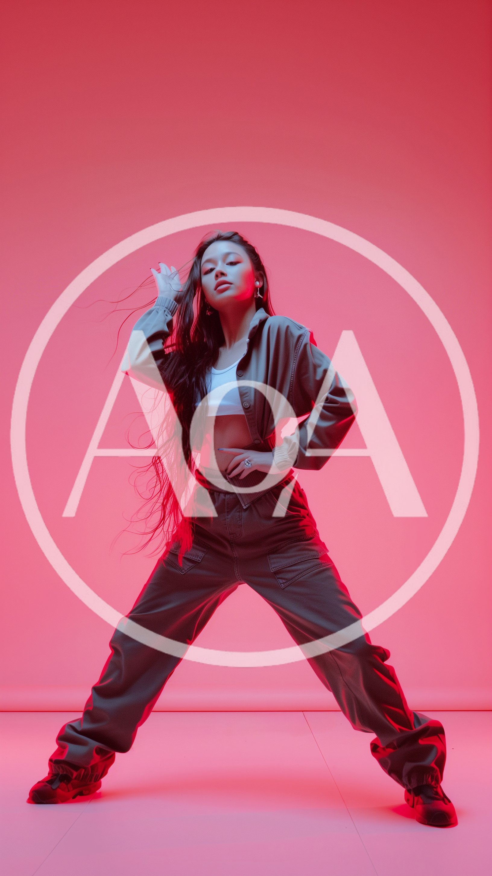 Young Woman Dancing In Streetwear Against Pink Background