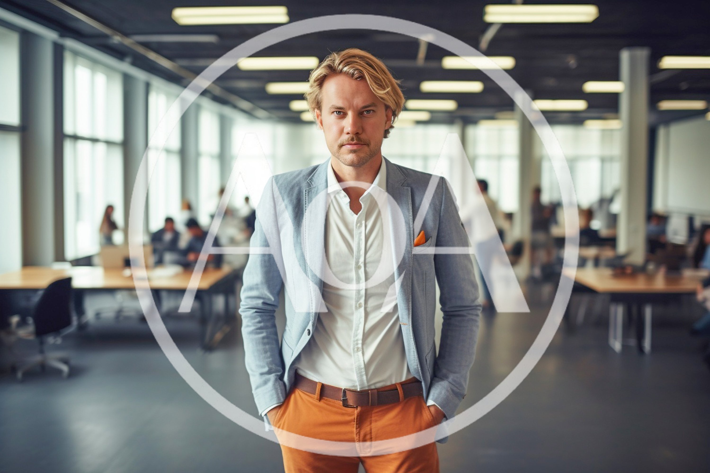 Confident Businessman Standing In Modern Open Plan Office