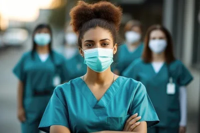 Diverse Group Of Healthcare Professionals Wearing Medical Masks