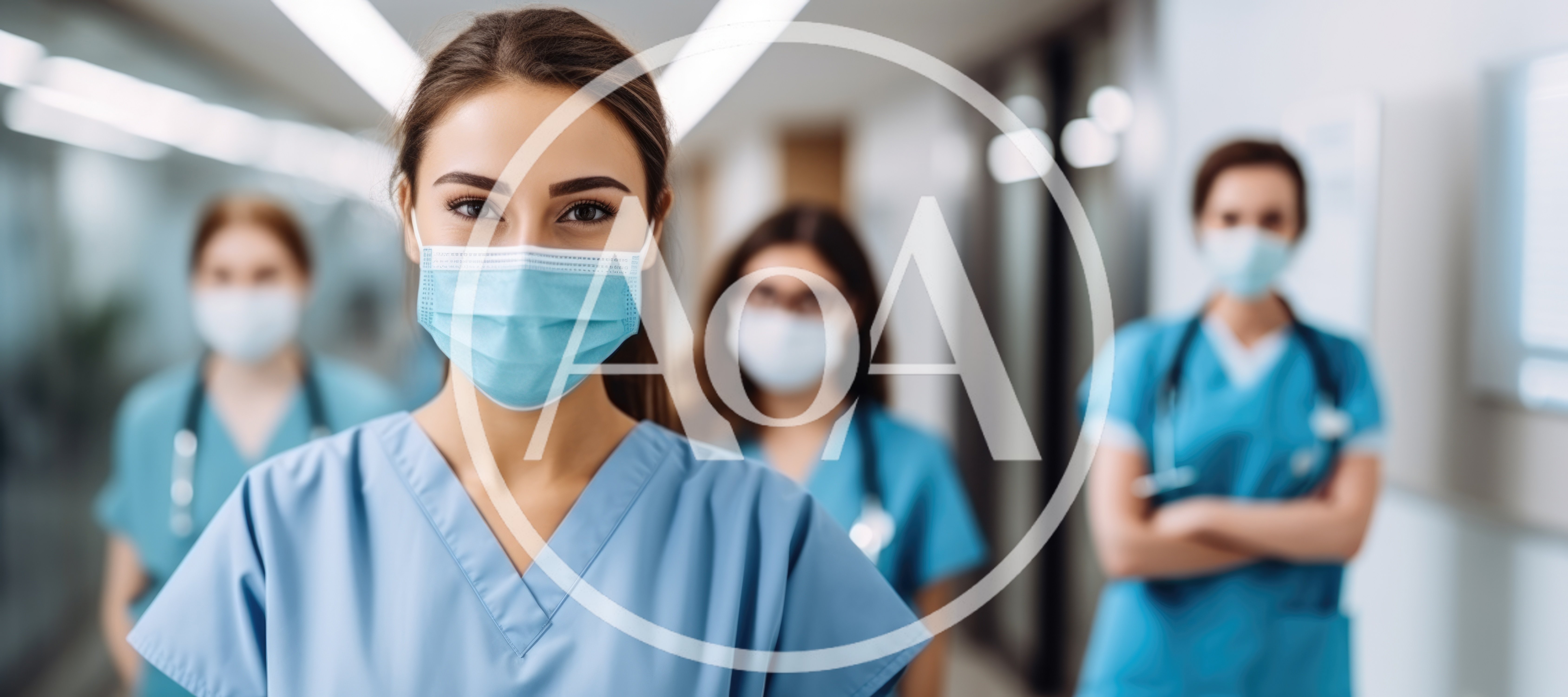 Group of Professional Nurses Standing in Hospital Corridor