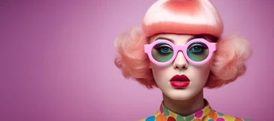 Portrait Of A Woman With Pink Hair And Glasses