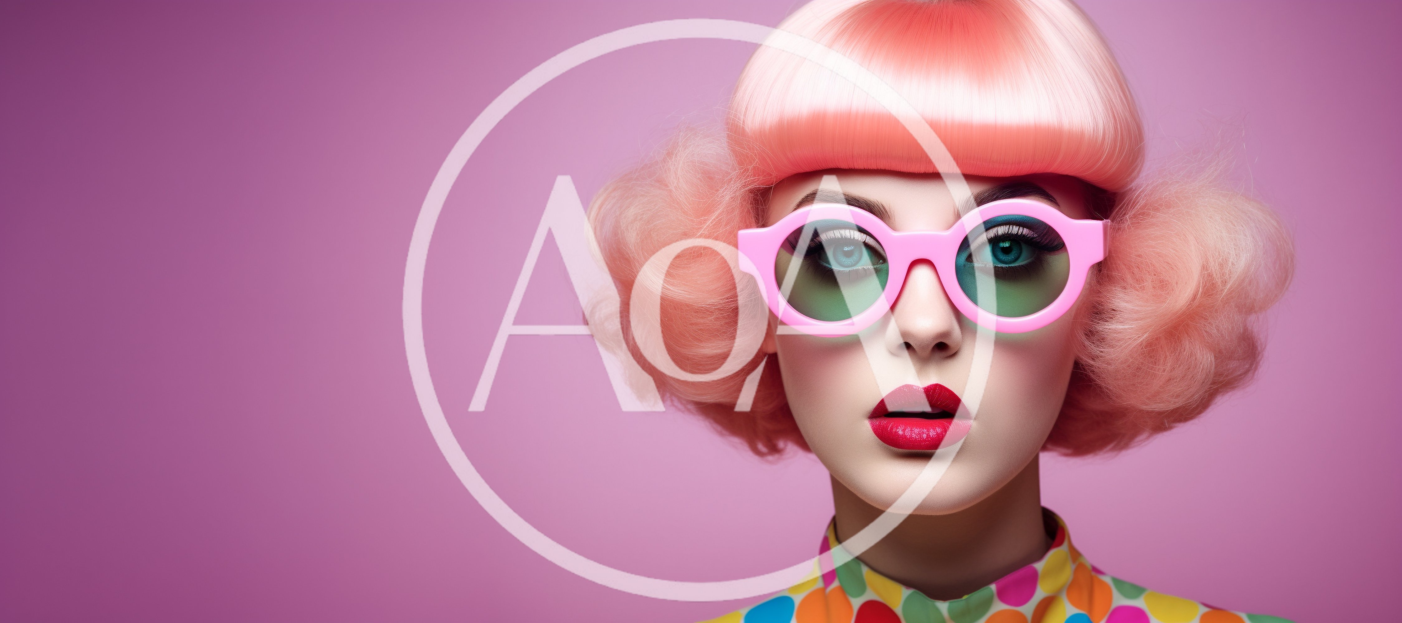 Portrait Of A Woman With Pink Hair And Glasses