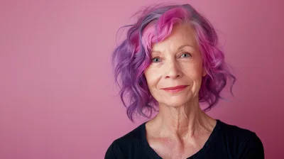Portrait Of An Older Woman With Vibrant Dyed Hair