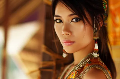 Portrait Of A Beautiful Thai Woman In Traditional Attire