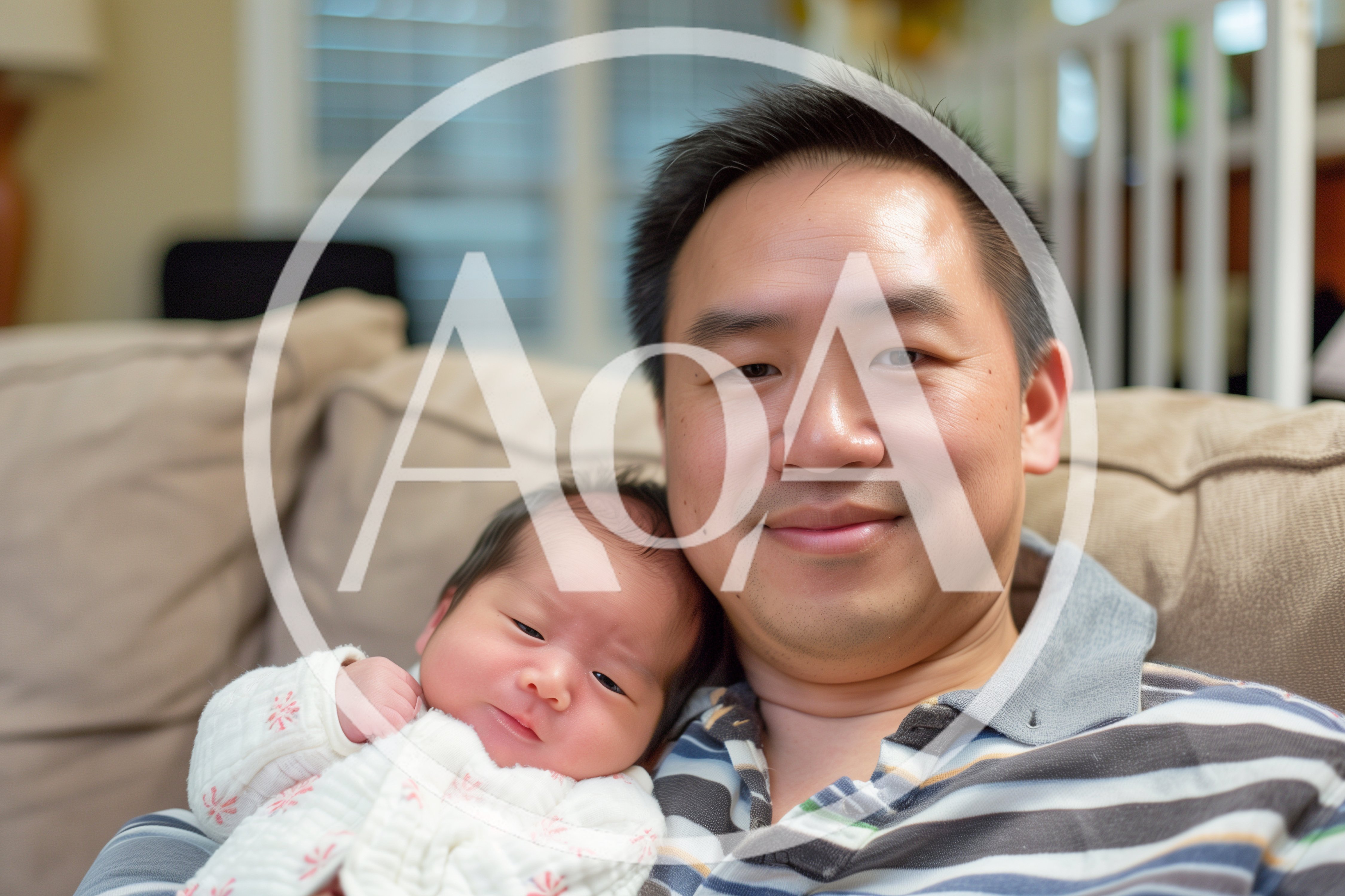 Asian Father Holding His Newborn Baby Daughter