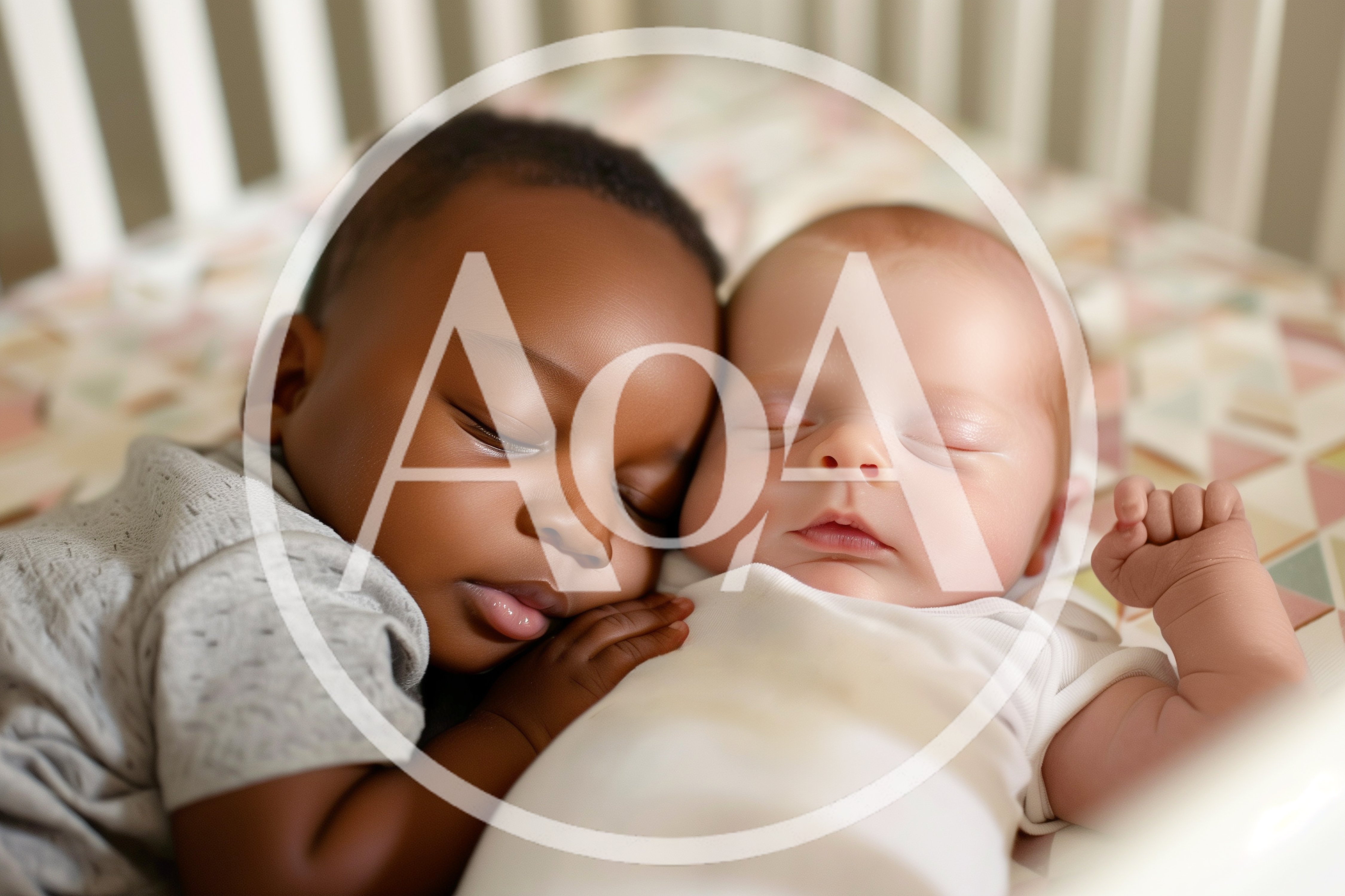 Two Diverse Newborn Babies Sleeping Together In A Crib