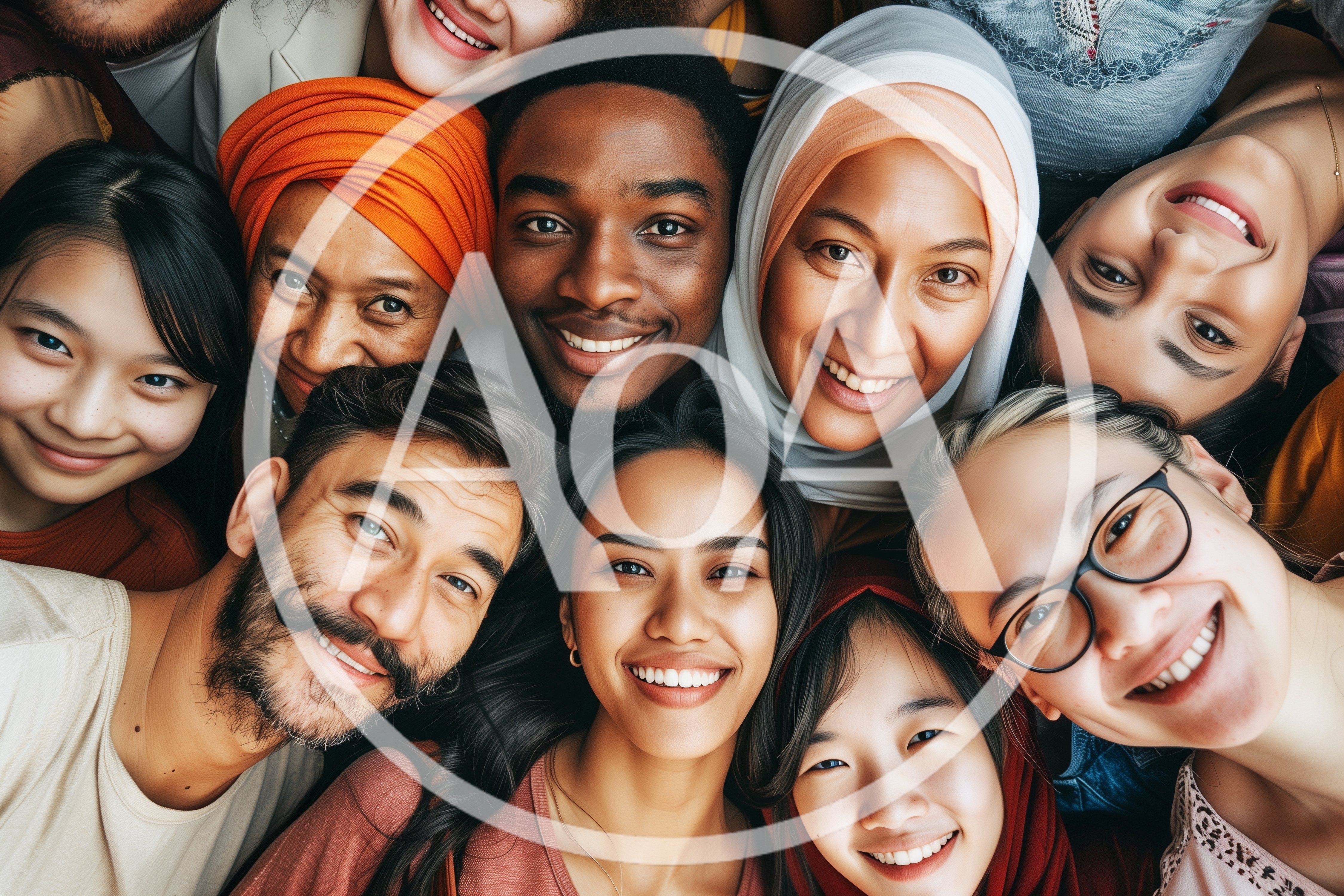 Diverse Group Of Smiling People Looking Up