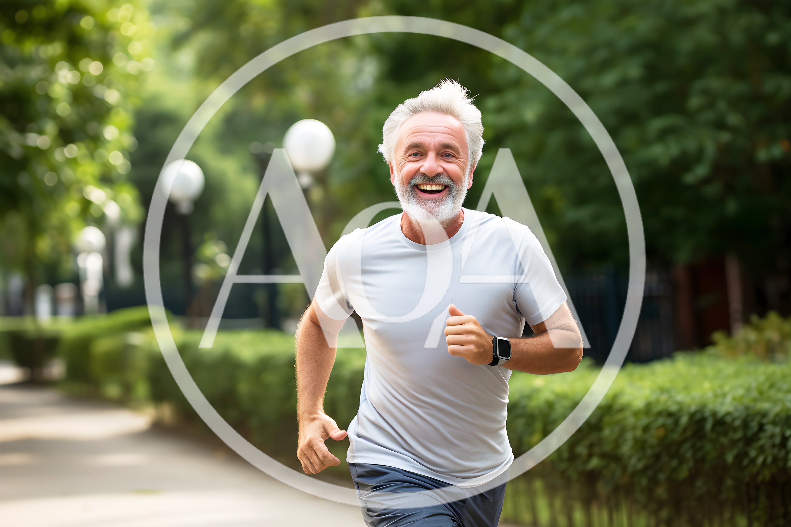 Senior Man Jogging Happily In A Park