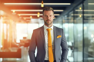 Professional Businessman Standing In A Modern Office Corridor