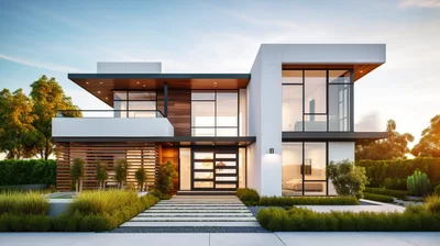 Modern Luxury Two Story Residential House Exterior