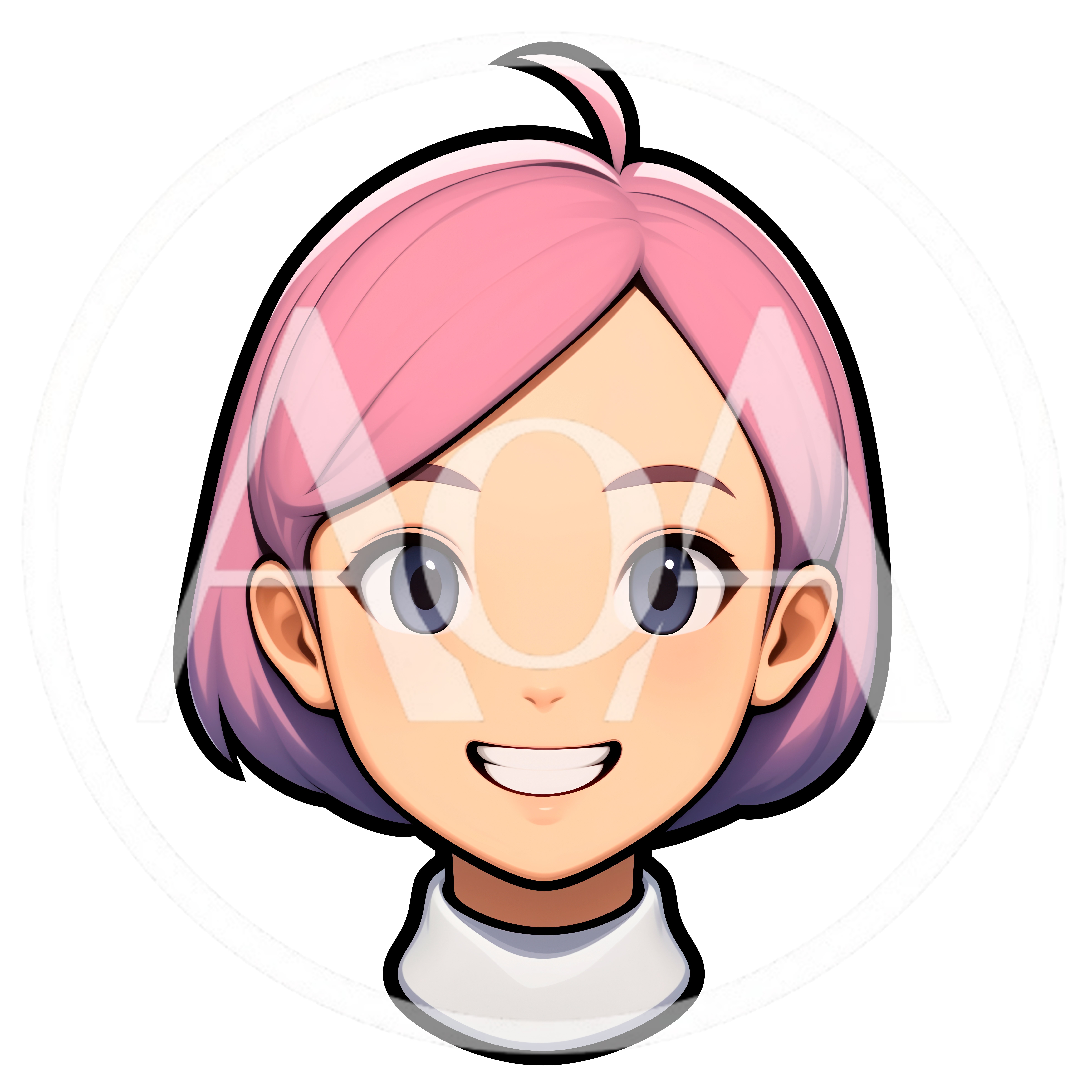 Animated Portrait Of A Smiling Girl With Pink Hair