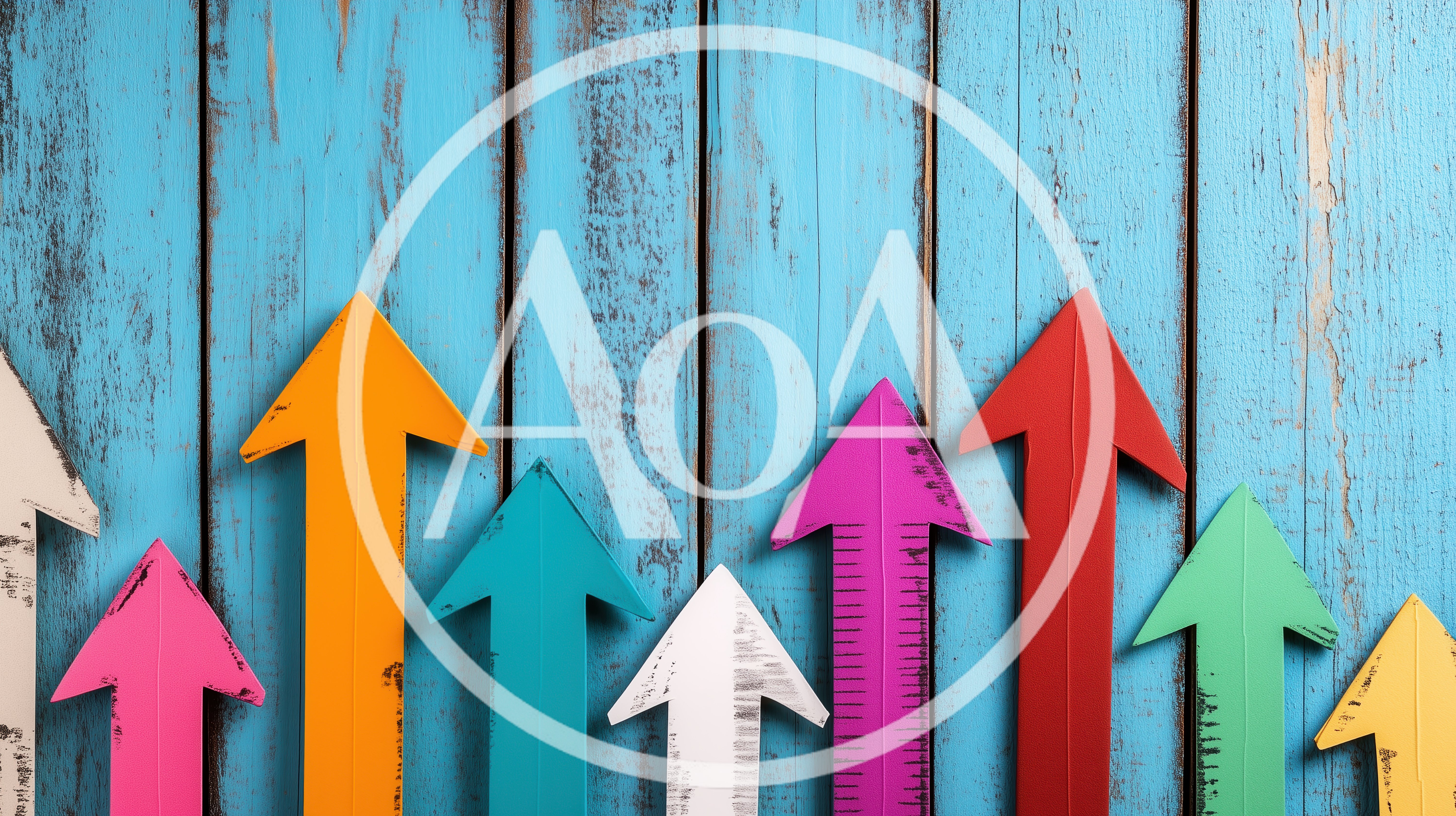 Colorful Wooden Arrows Pointing Upwards On Blue Background