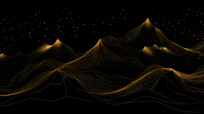 Abstract Golden Line Art Mountain Landscape With Stars