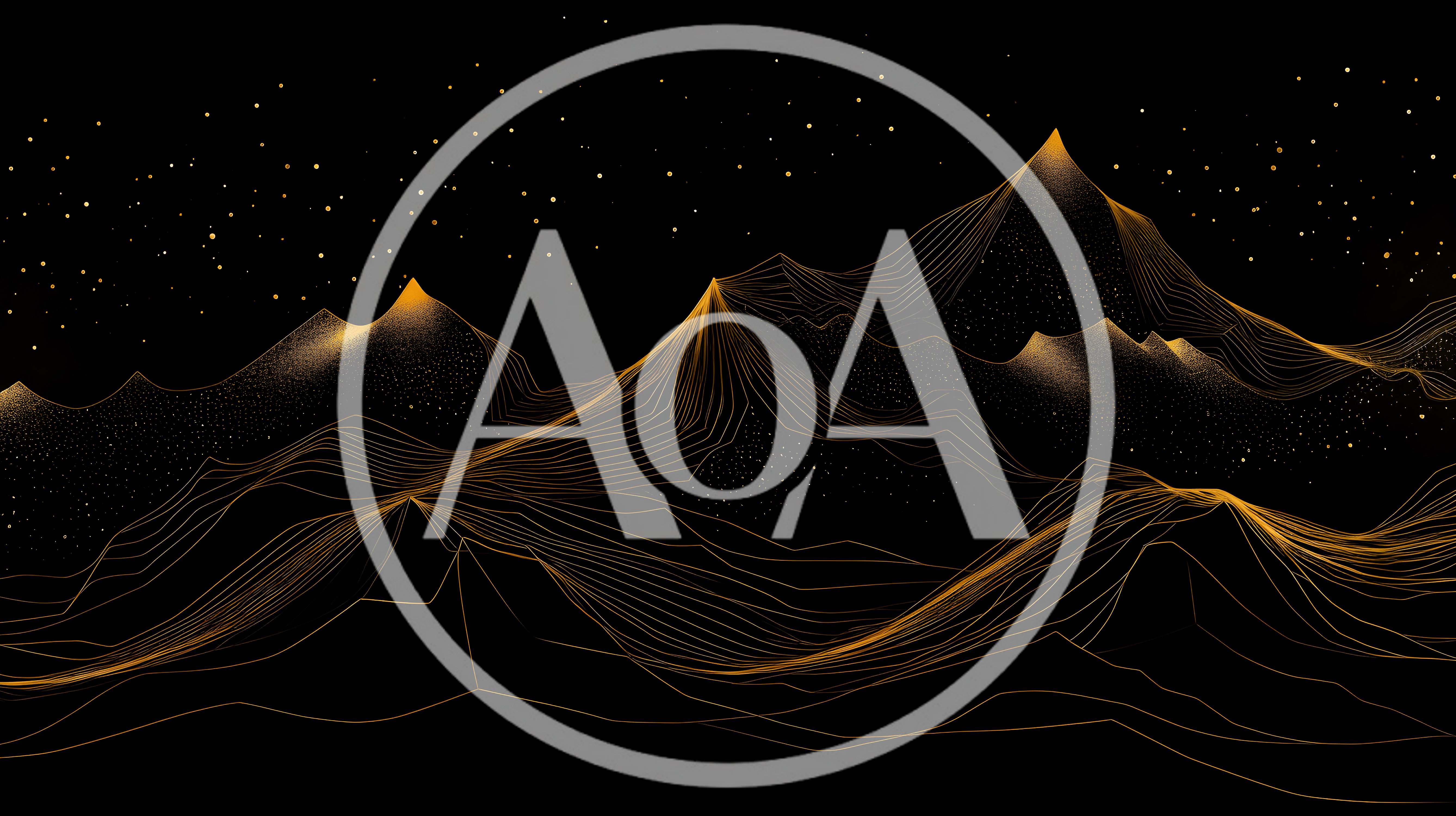 Abstract Golden Line Art Mountain Landscape With Stars