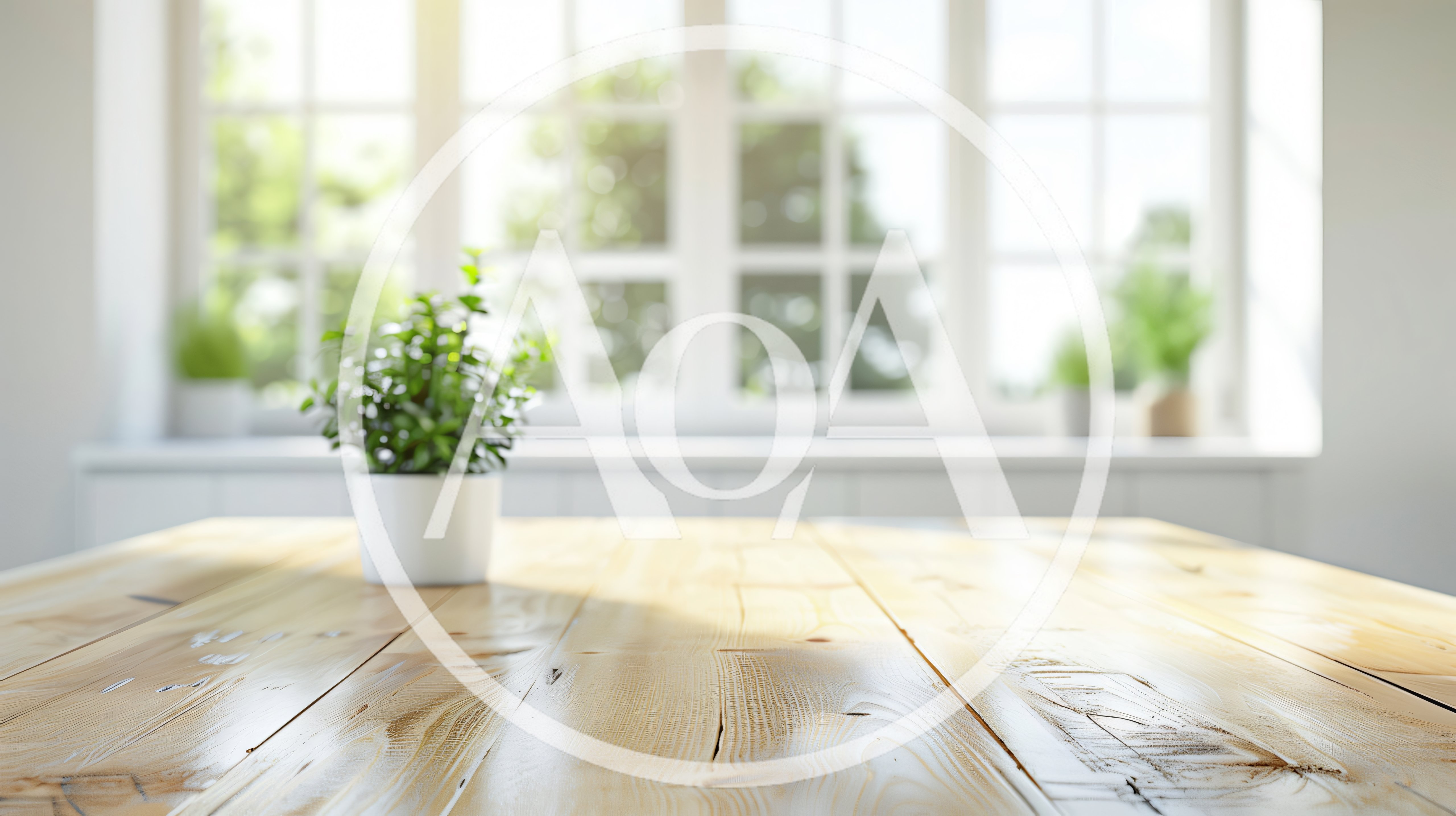 Potted Plant on Wooden Table in Bright Kitchen