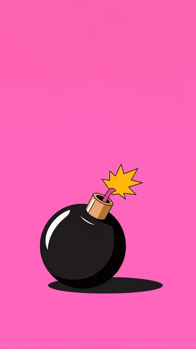 Cartoon Style Black Bomb With Lit Fuse