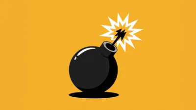 Cartoon Bomb With Lit Fuse On Yellow Background