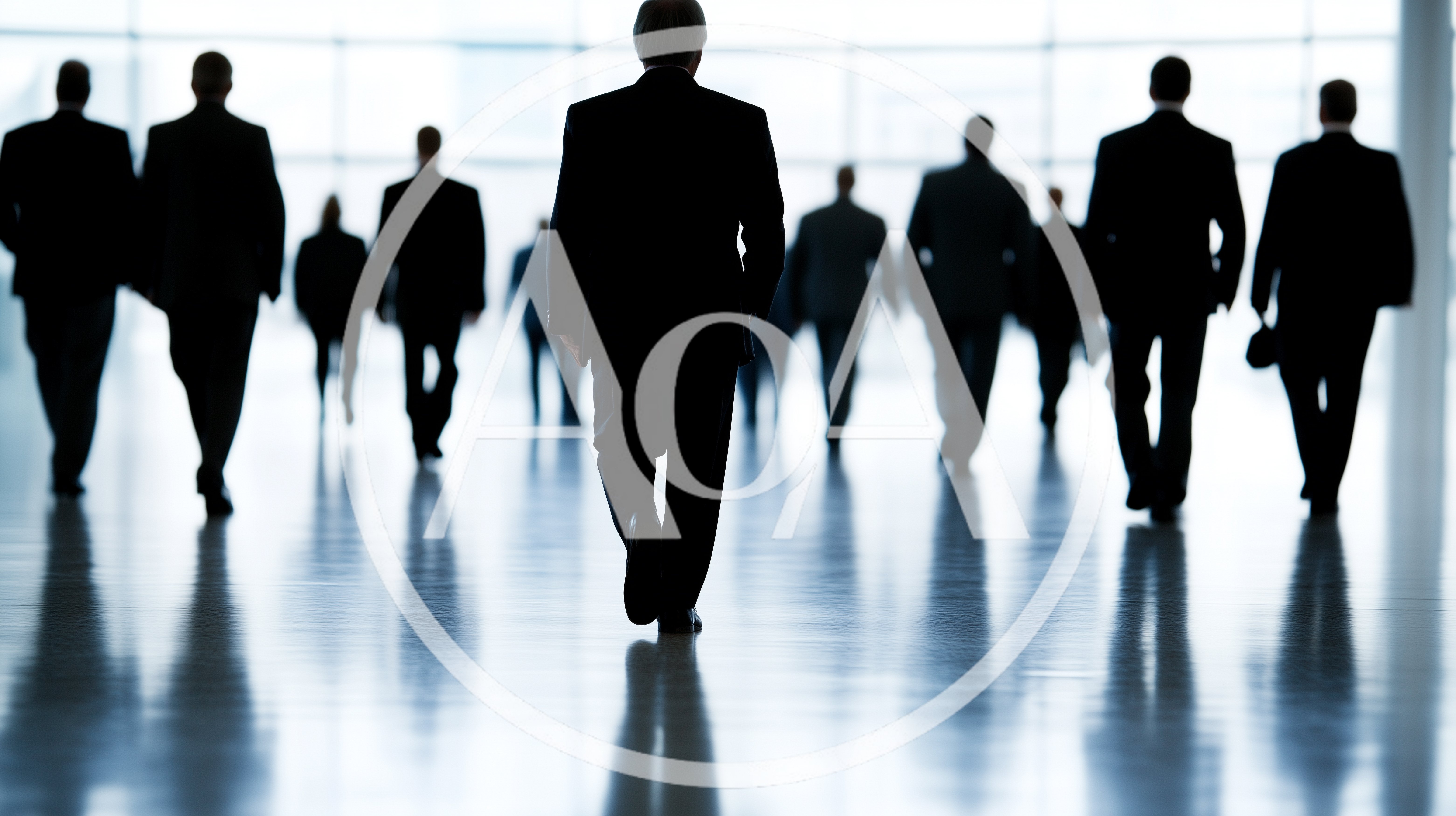 Business Professionals Walking Through A Bright Modern Office Hallway