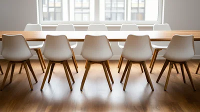 Modern Conference Room With Empty White Chairs