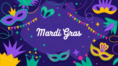 Mardi Gras Celebration Background With Festive Masks And Beads