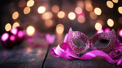 Pink Glitter Masquerade Mask With Ribbon