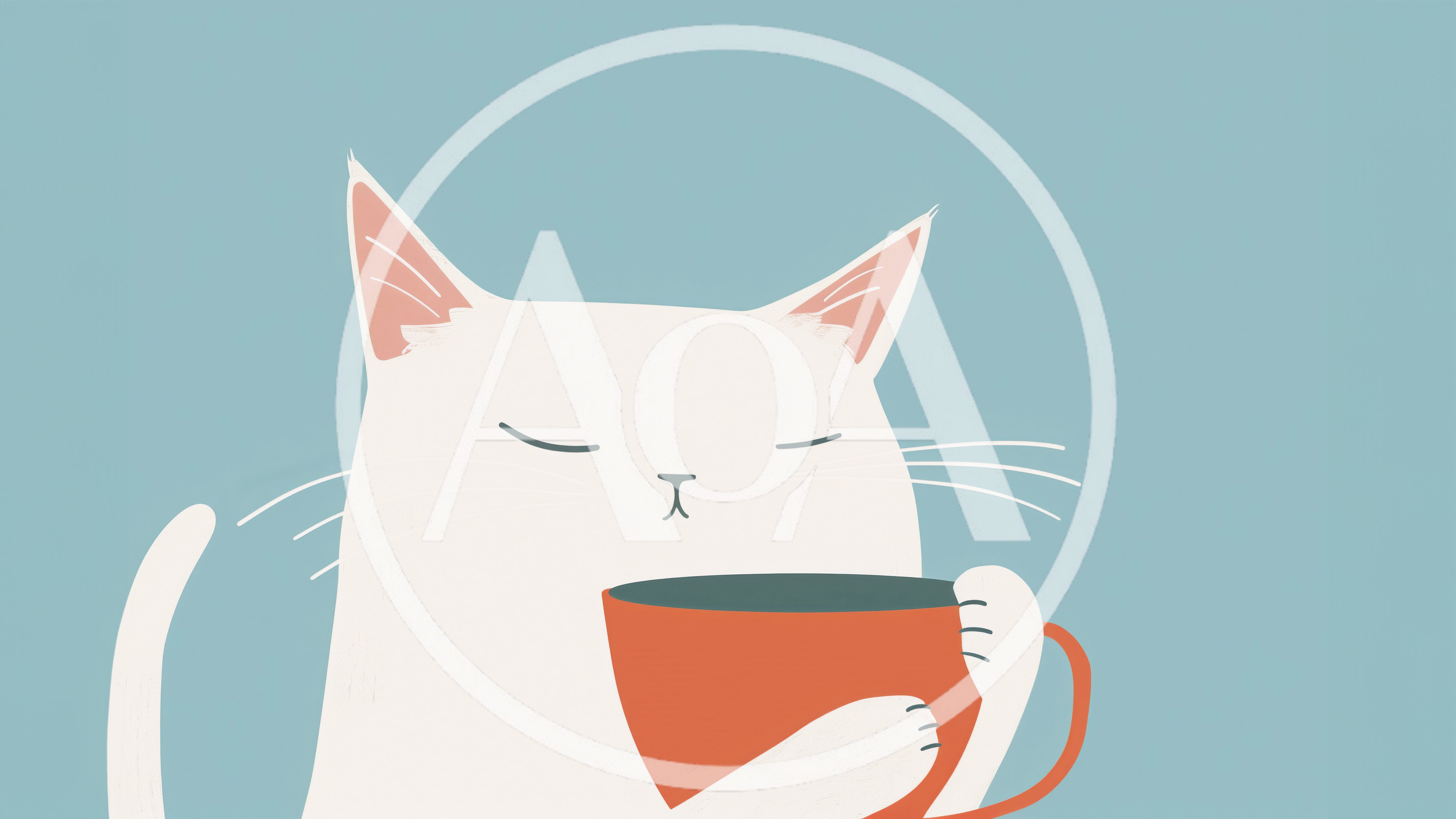 Minimalist Illustration Of A White Cat Holding A Mug