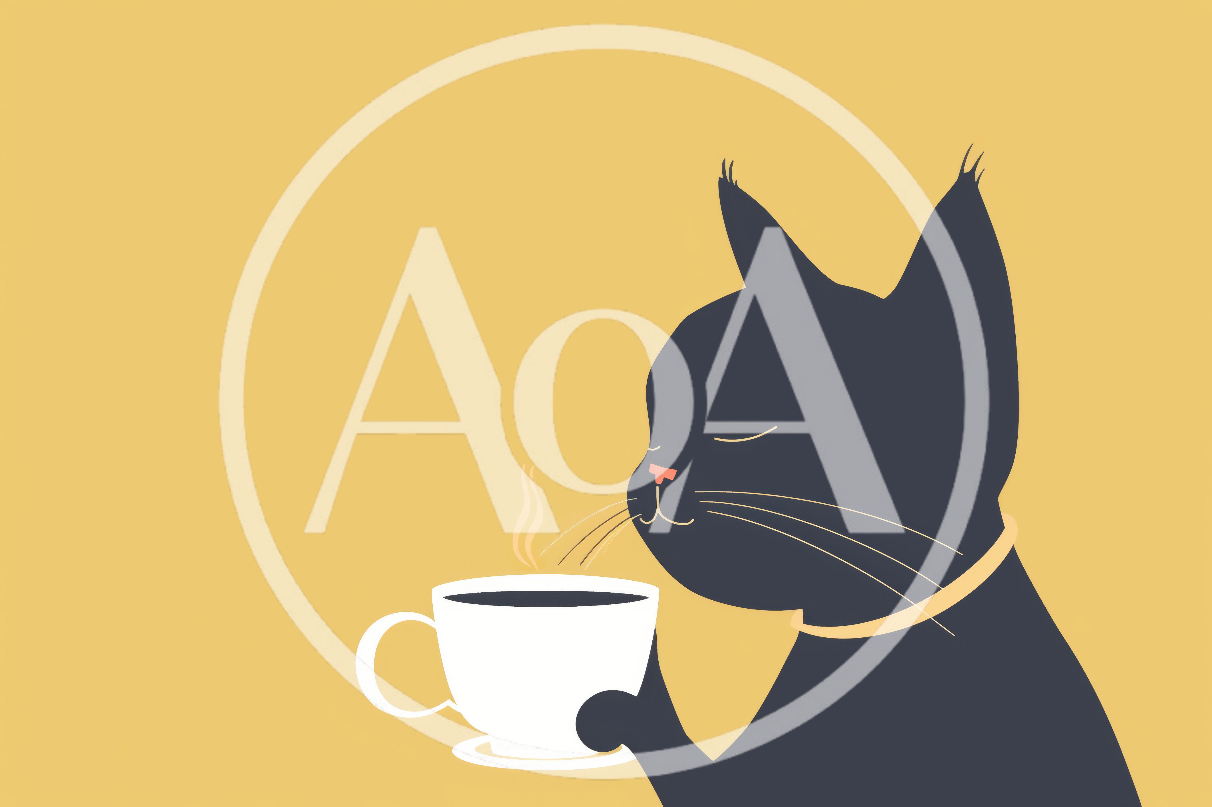 Minimalist Illustration Of A Black Cat Drinking Coffee